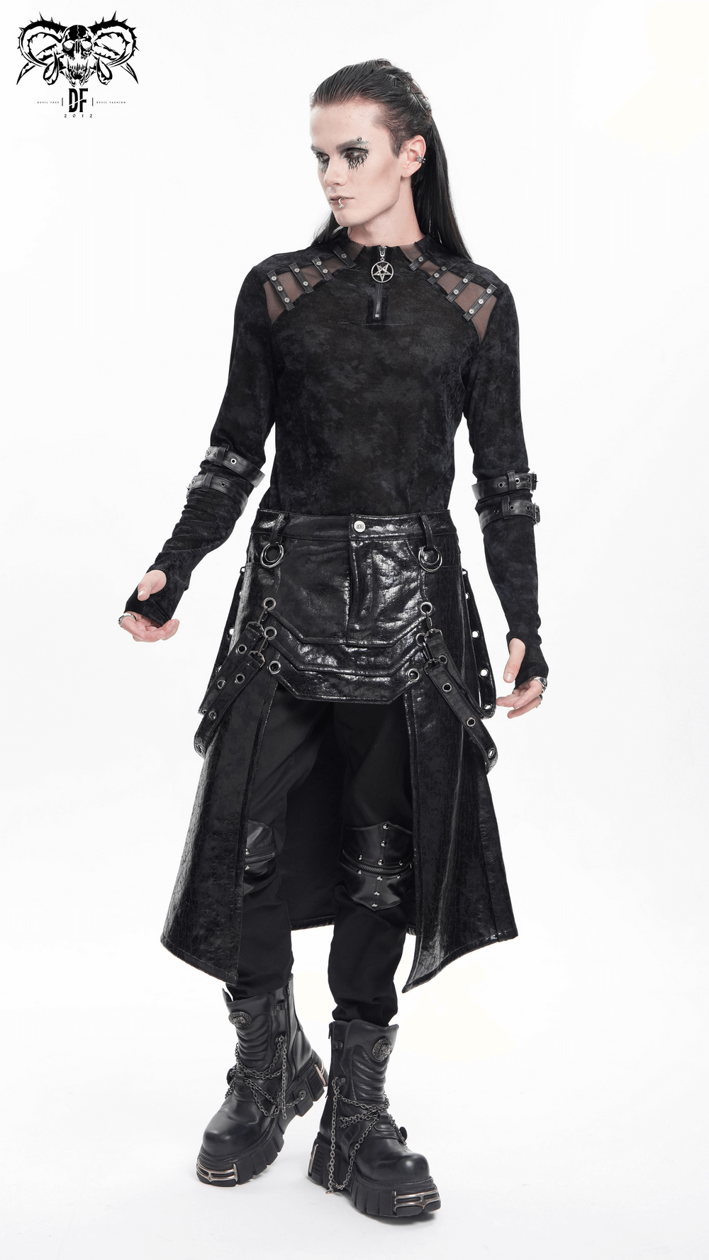Men's Gothic Long-Sleeved Top with Pentagram Pendant