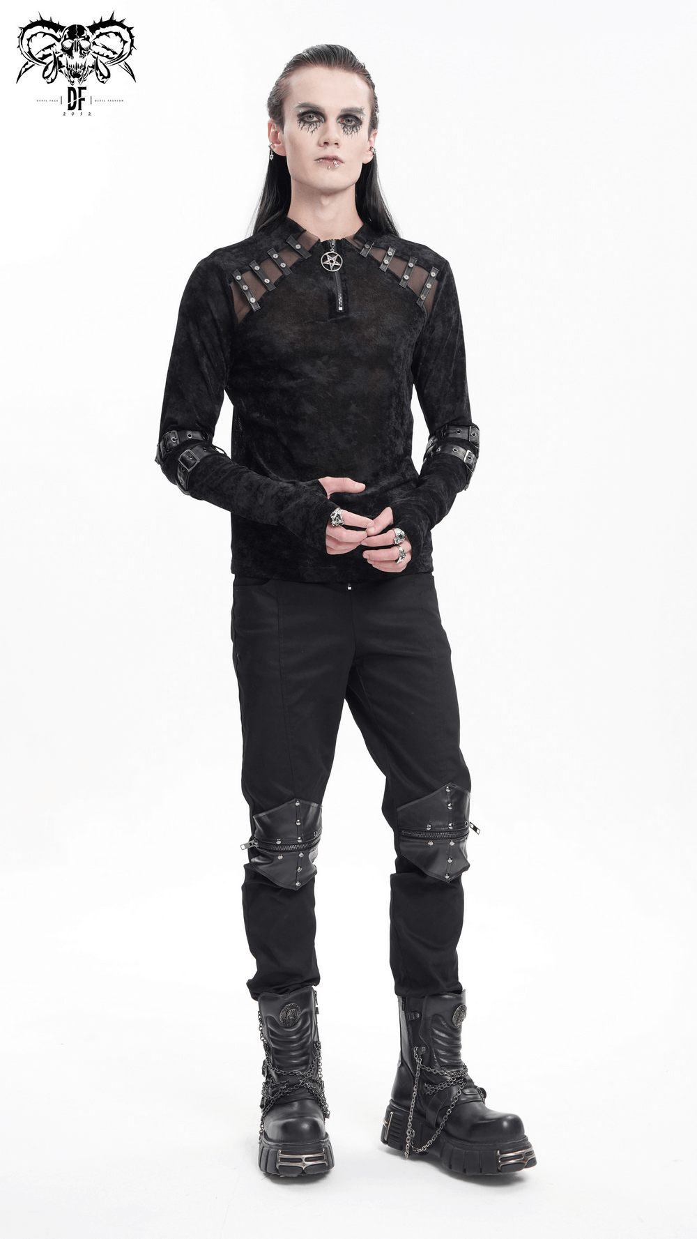 Men's Gothic Long-Sleeved Top with Pentagram Pendant