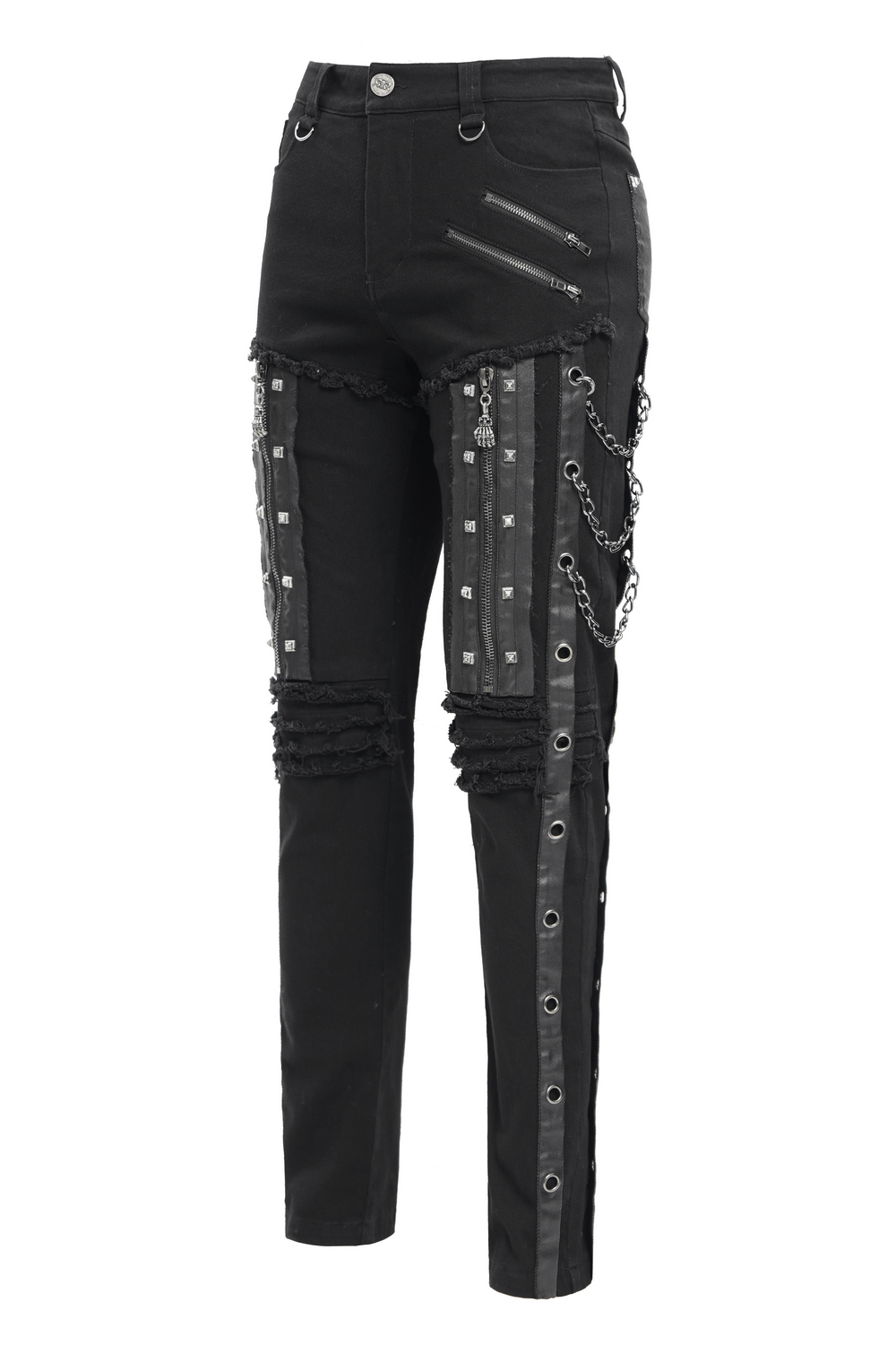 Men's Gothic Punk Chain and Zipper Slim Fit Pants