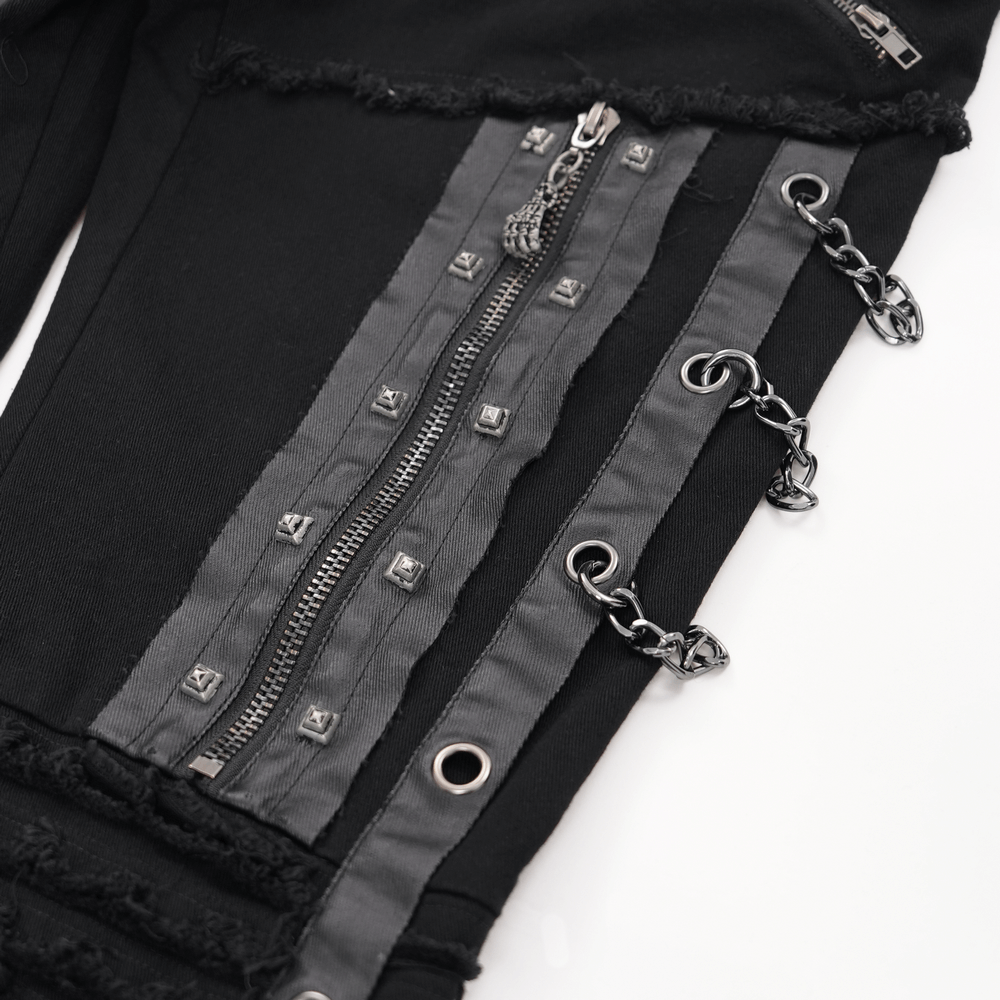 Men's Gothic Punk Chain and Zipper Slim Fit Pants