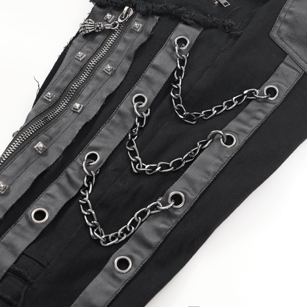 Men's Gothic Punk Chain and Zipper Slim Fit Pants