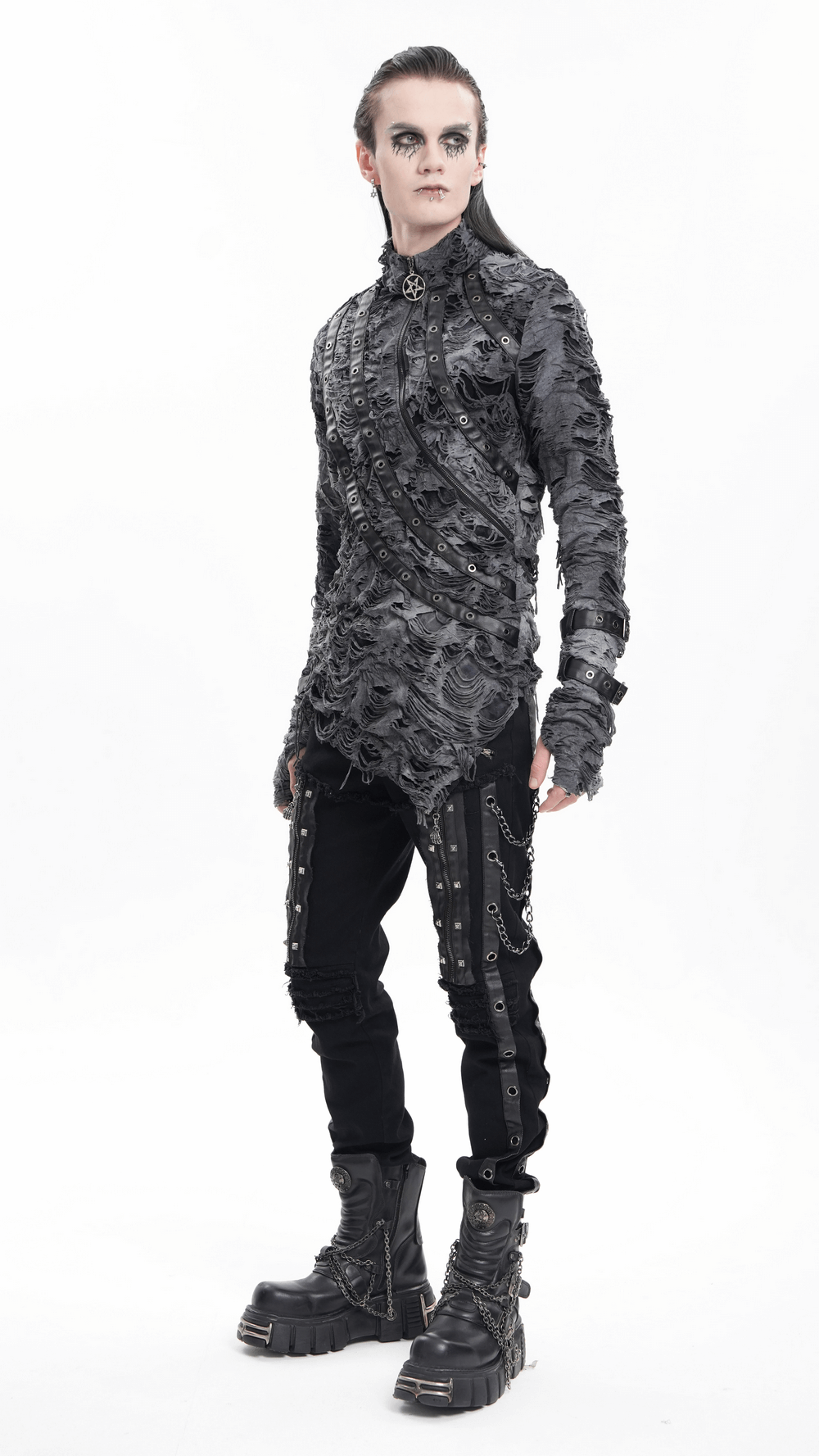 Men's Gothic Punk Chain and Zipper Slim Fit Pants