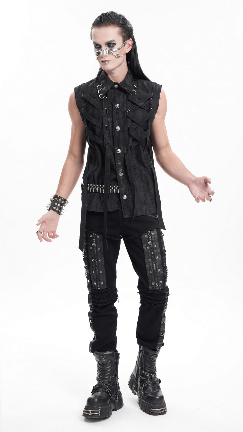 Men's Gothic Punk Chain and Zipper Slim Fit Pants