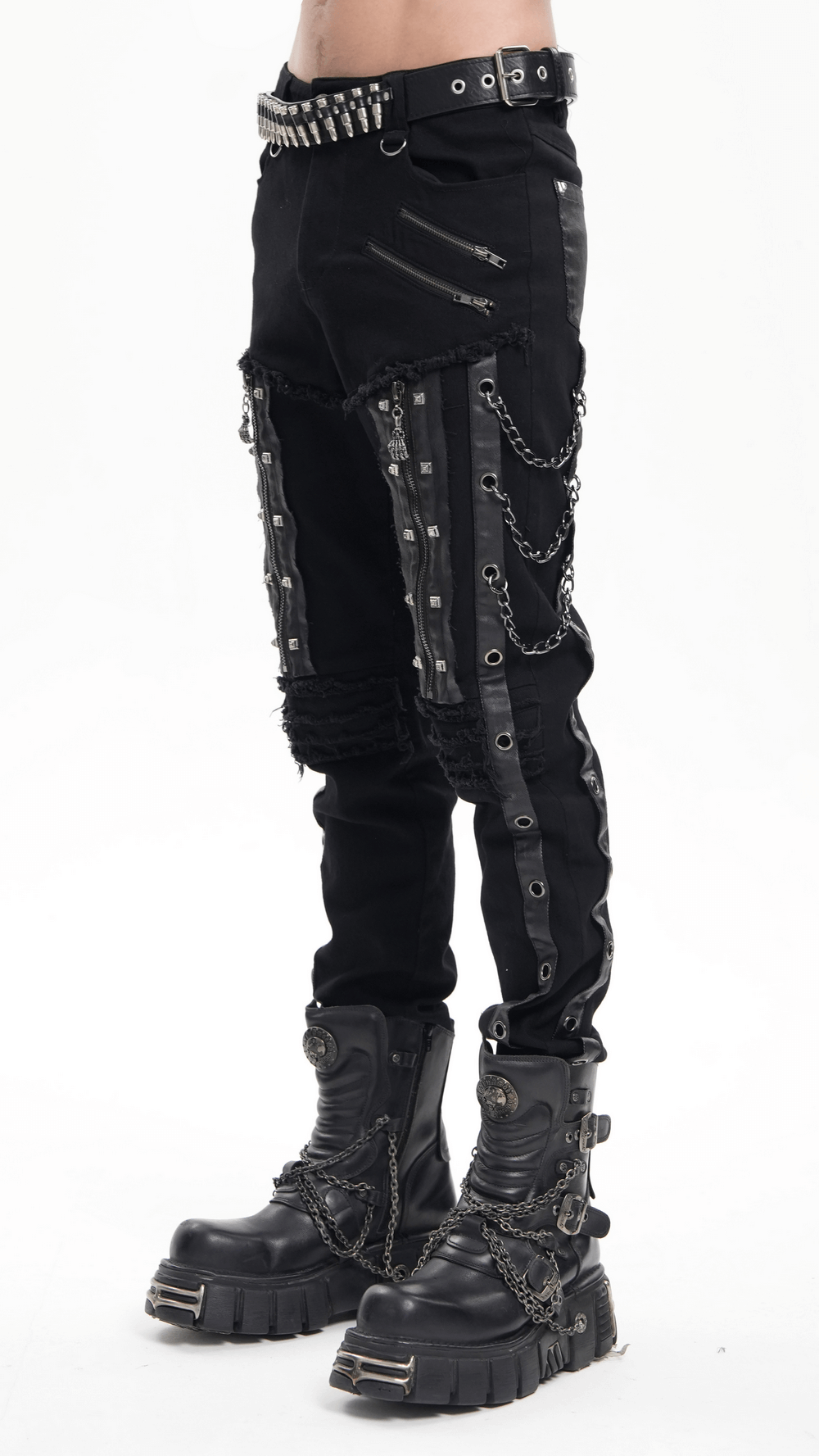 Men's Gothic Punk Chain and Zipper Slim Fit Pants