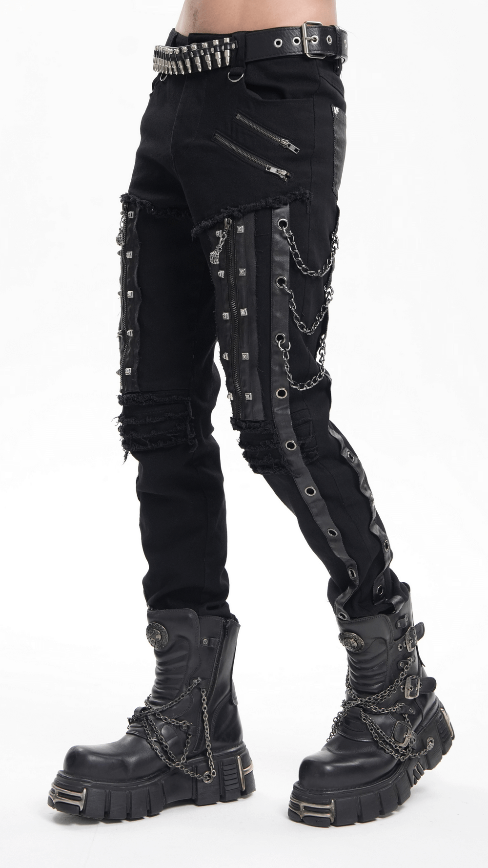 Men's Gothic Punk Chain and Zipper Slim Fit Pants