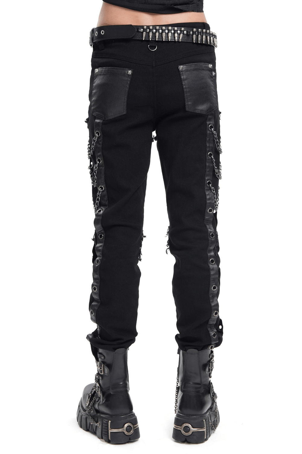 Men's Gothic Punk Chain and Zipper Slim Fit Pants