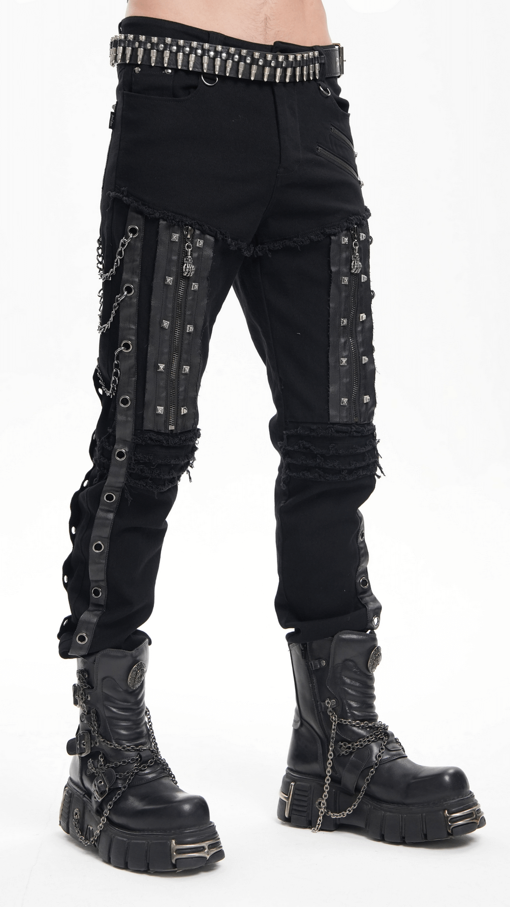 Men's Gothic Punk Chain and Zipper Slim Fit Pants