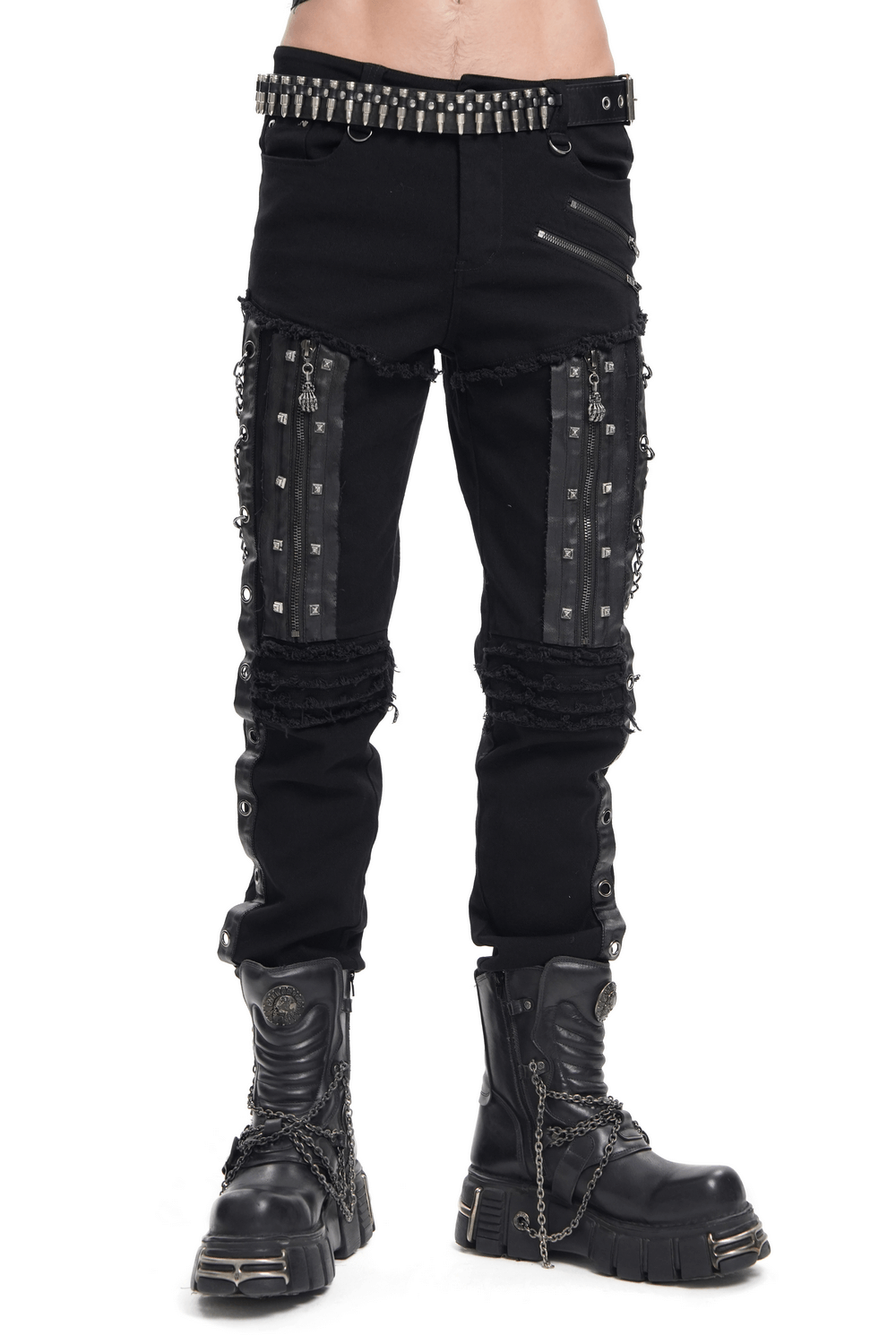 Men's Gothic Punk Chain and Zipper Slim Fit Pants