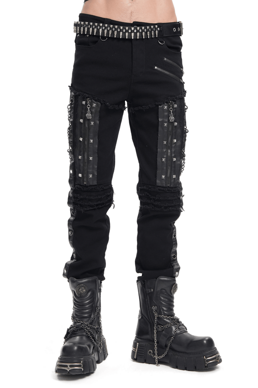 Men's Gothic Punk Chain and Zipper Slim Fit Pants