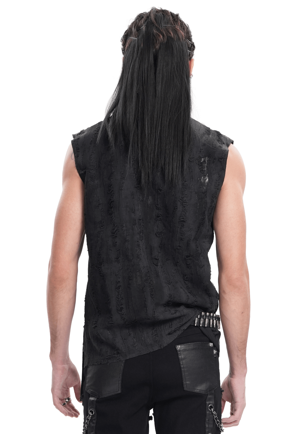 Men's Gothic Punk Sleeveless Shirt with Lace-Up Design