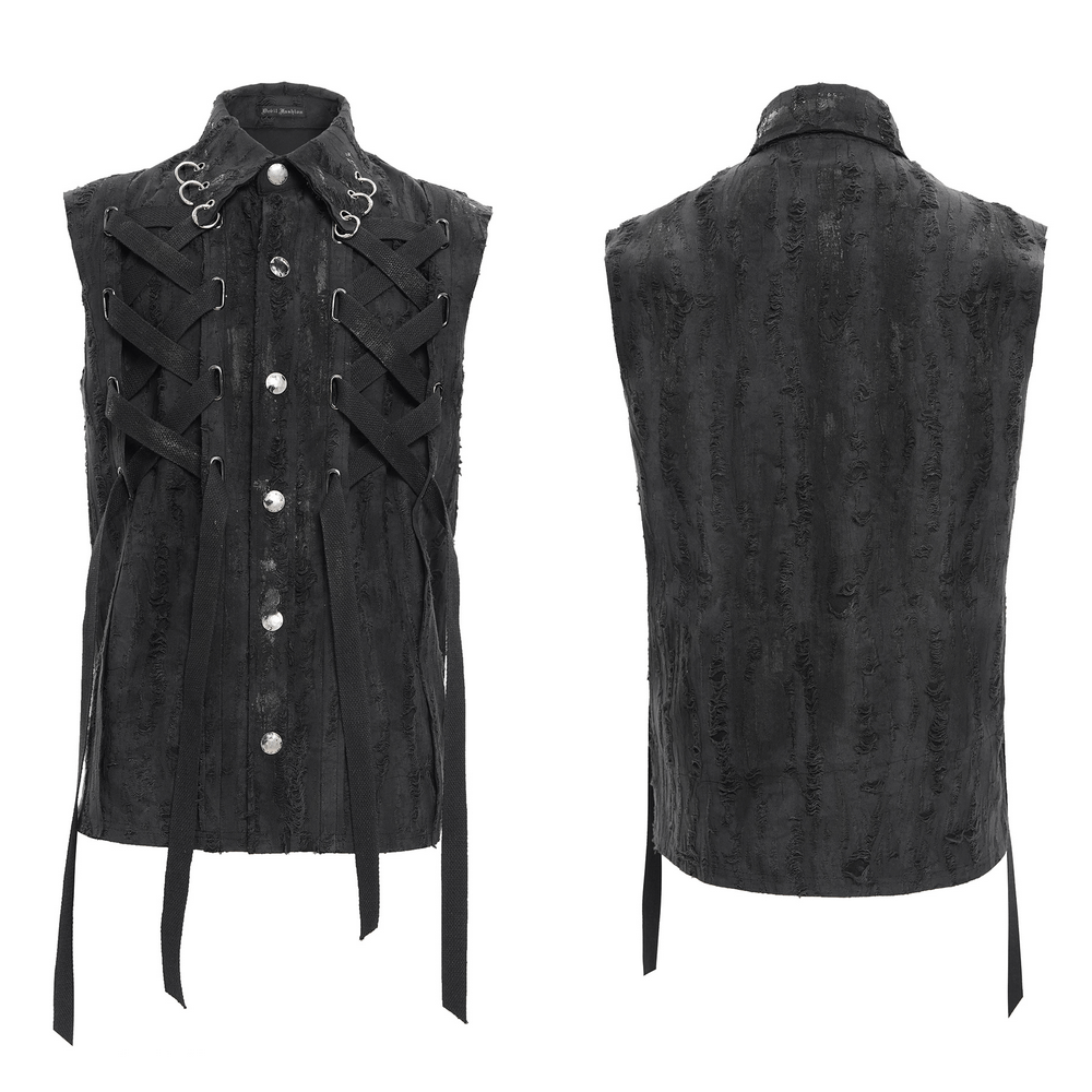 Men's Gothic Punk Sleeveless Shirt with Lace-Up Design