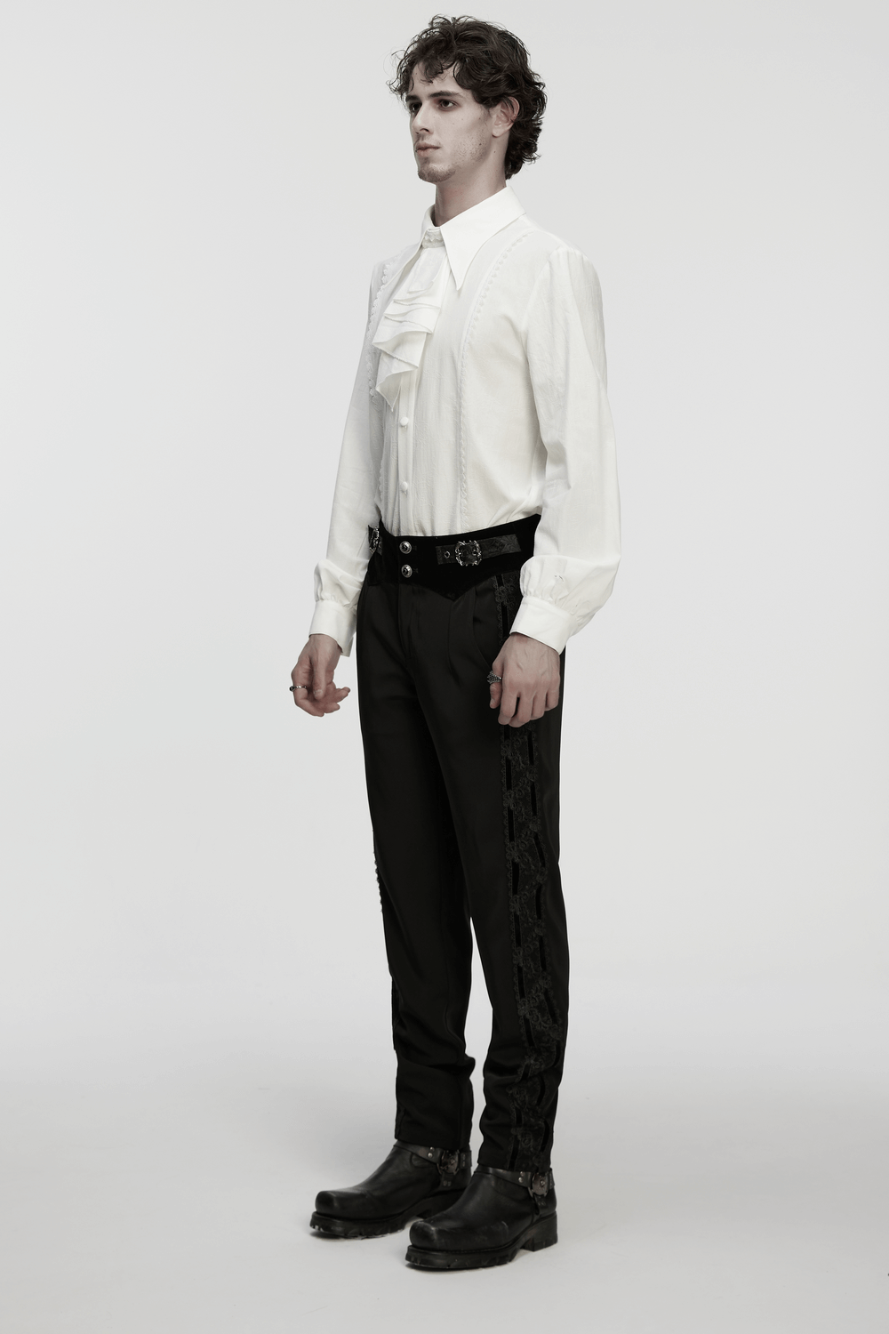 Men's Gothic Ruffled Cotton Shirt with Detachable Collar