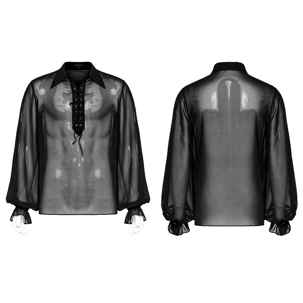 Men's Gothic Shirt: Sheer Chiffon with Lace-Up Front