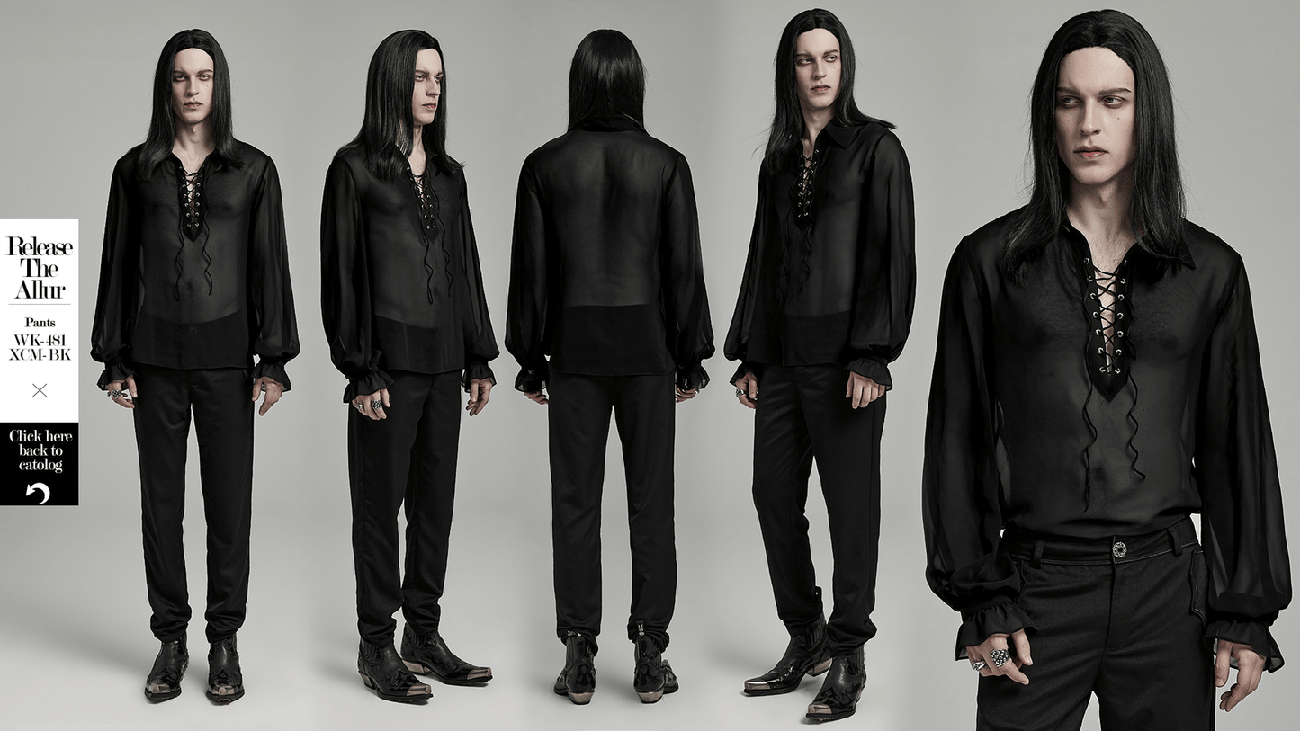 Men's Gothic Shirt: Sheer Chiffon with Lace-Up Front