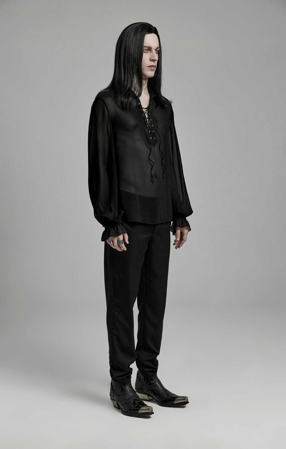 Men's Gothic Shirt: Sheer Chiffon with Lace-Up Front