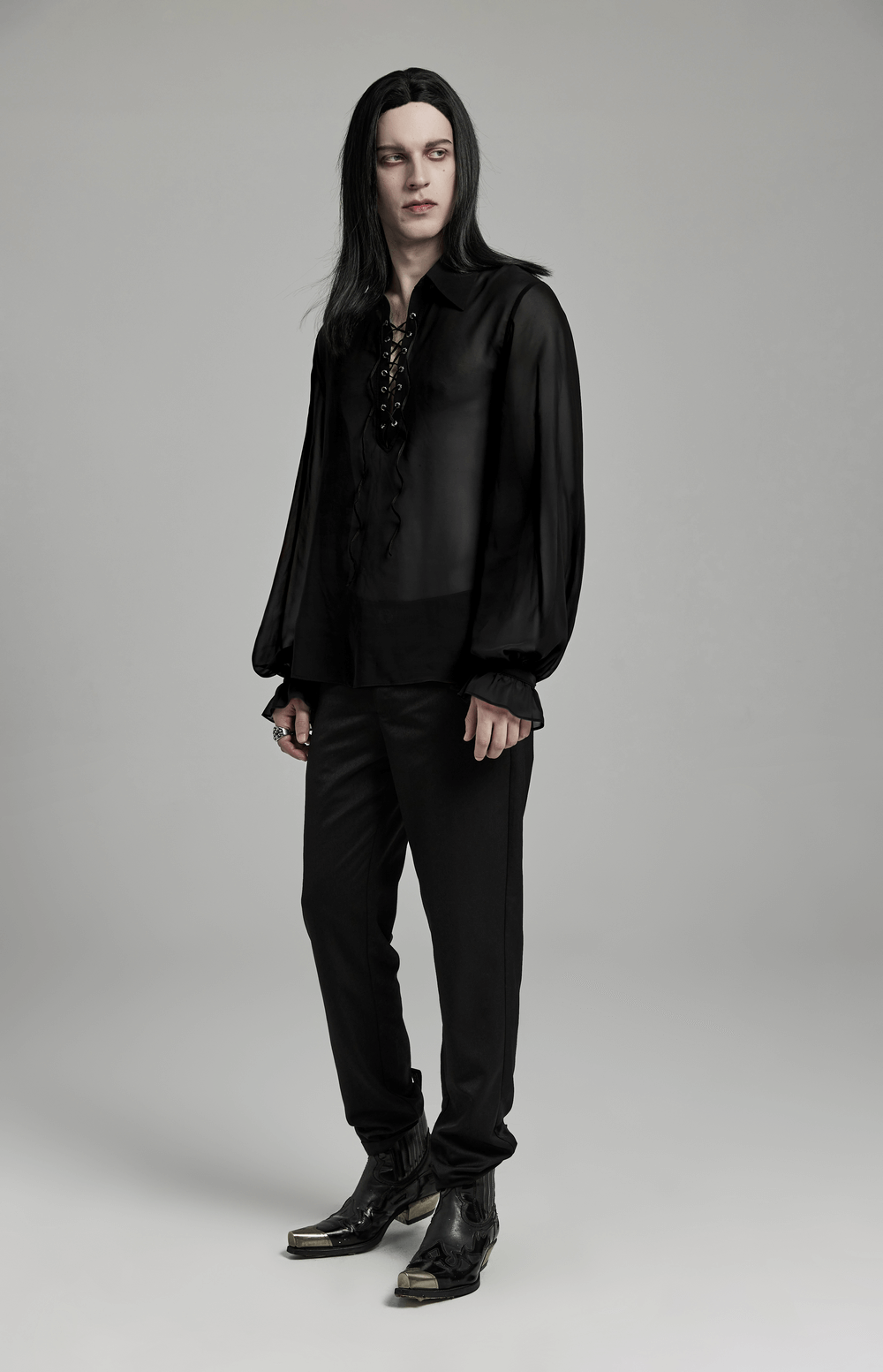 Men's Gothic Shirt: Sheer Chiffon with Lace-Up Front