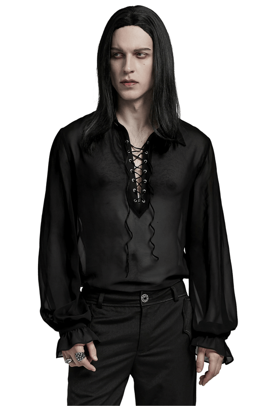 Men's Gothic Shirt: Sheer Chiffon with Lace-Up Front