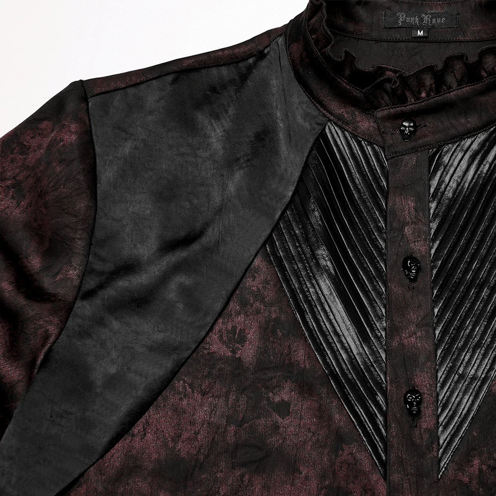 Men's Gothic Shirt with Pleated Collar and Leather Trim