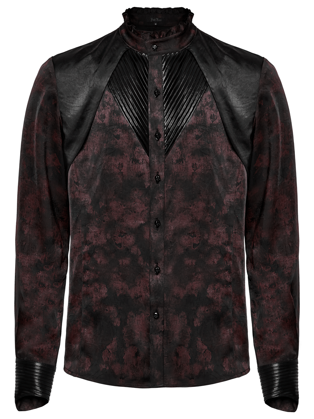 Men's Gothic Shirt with Pleated Collar and Leather Trim
