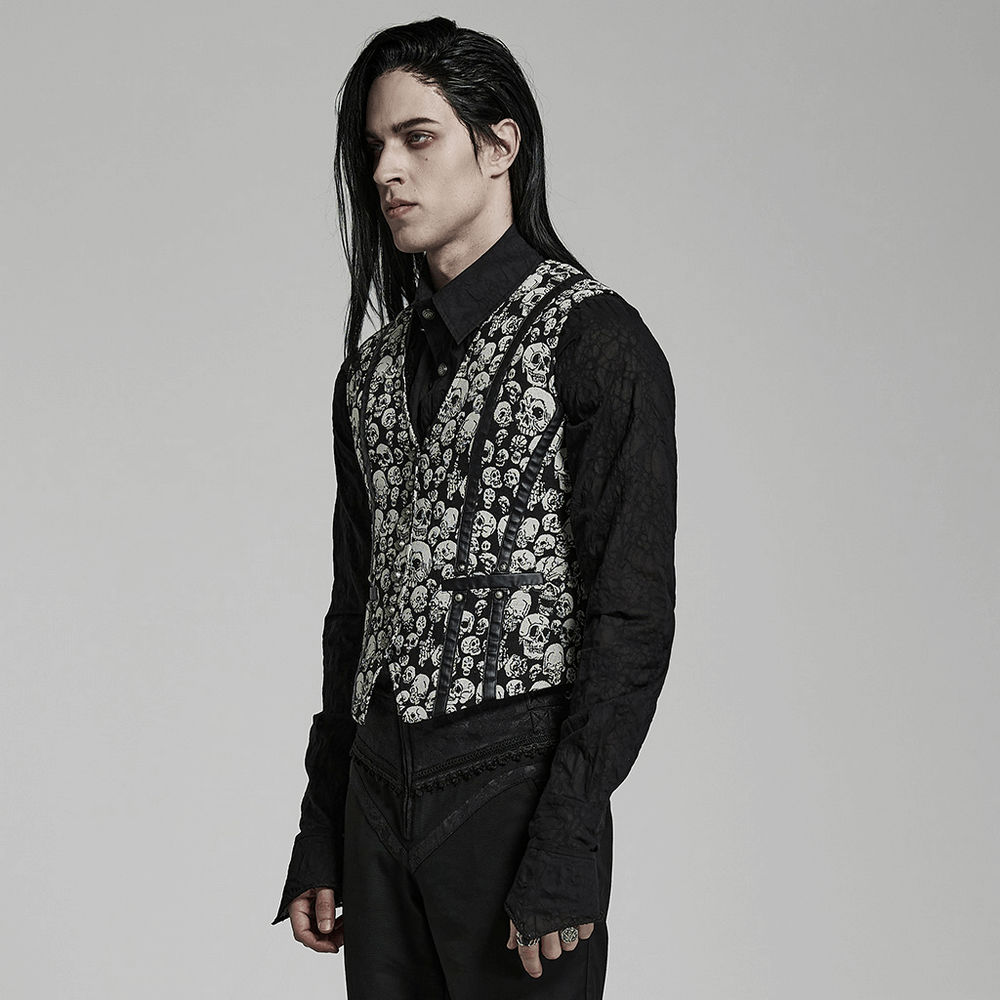 Men's Gothic Skull Jacquard Fitted Vest