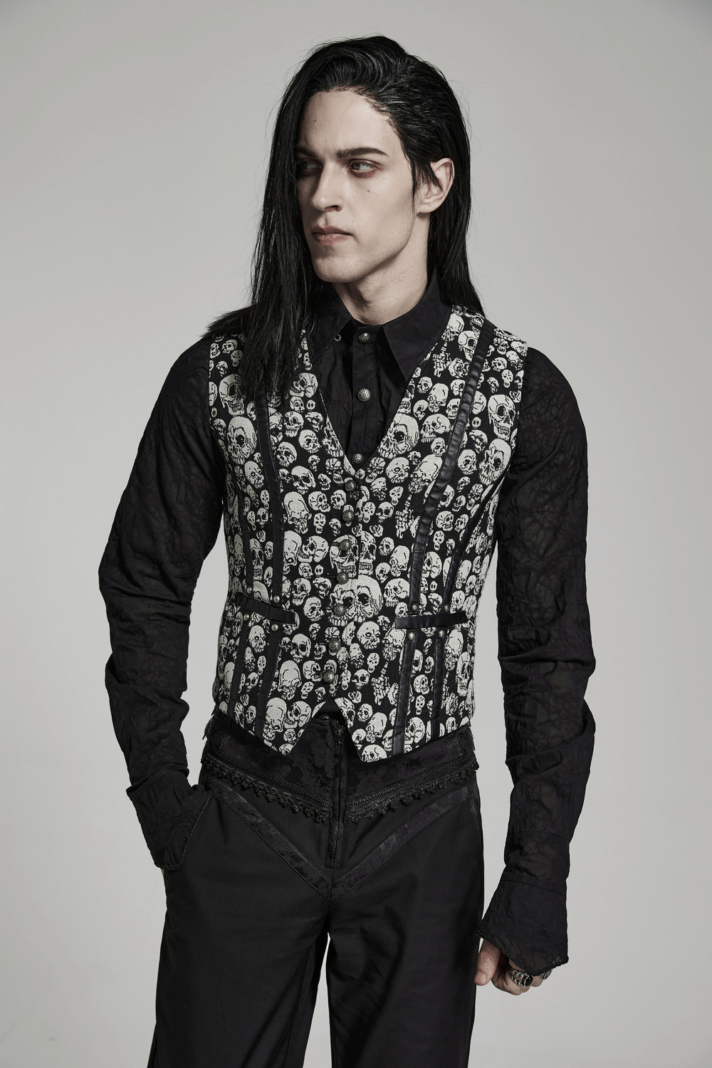 Men's Gothic Skull Jacquard Fitted Vest