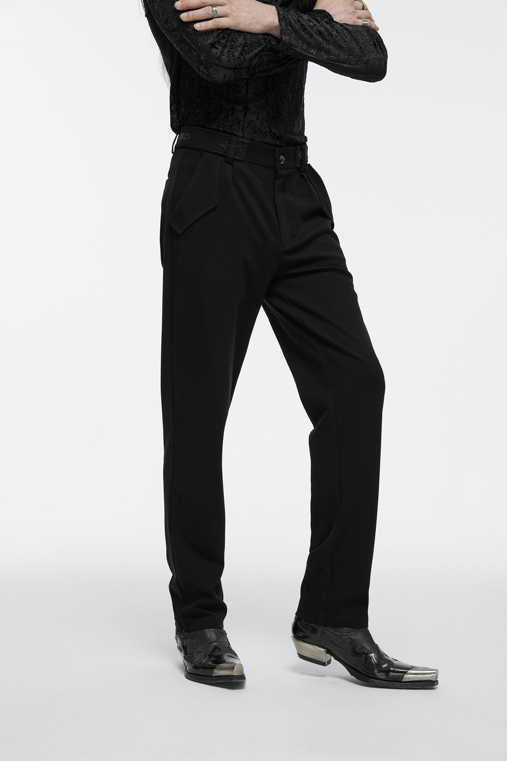 Men's Gothic Straight-Leg Trousers with Retro Buckles