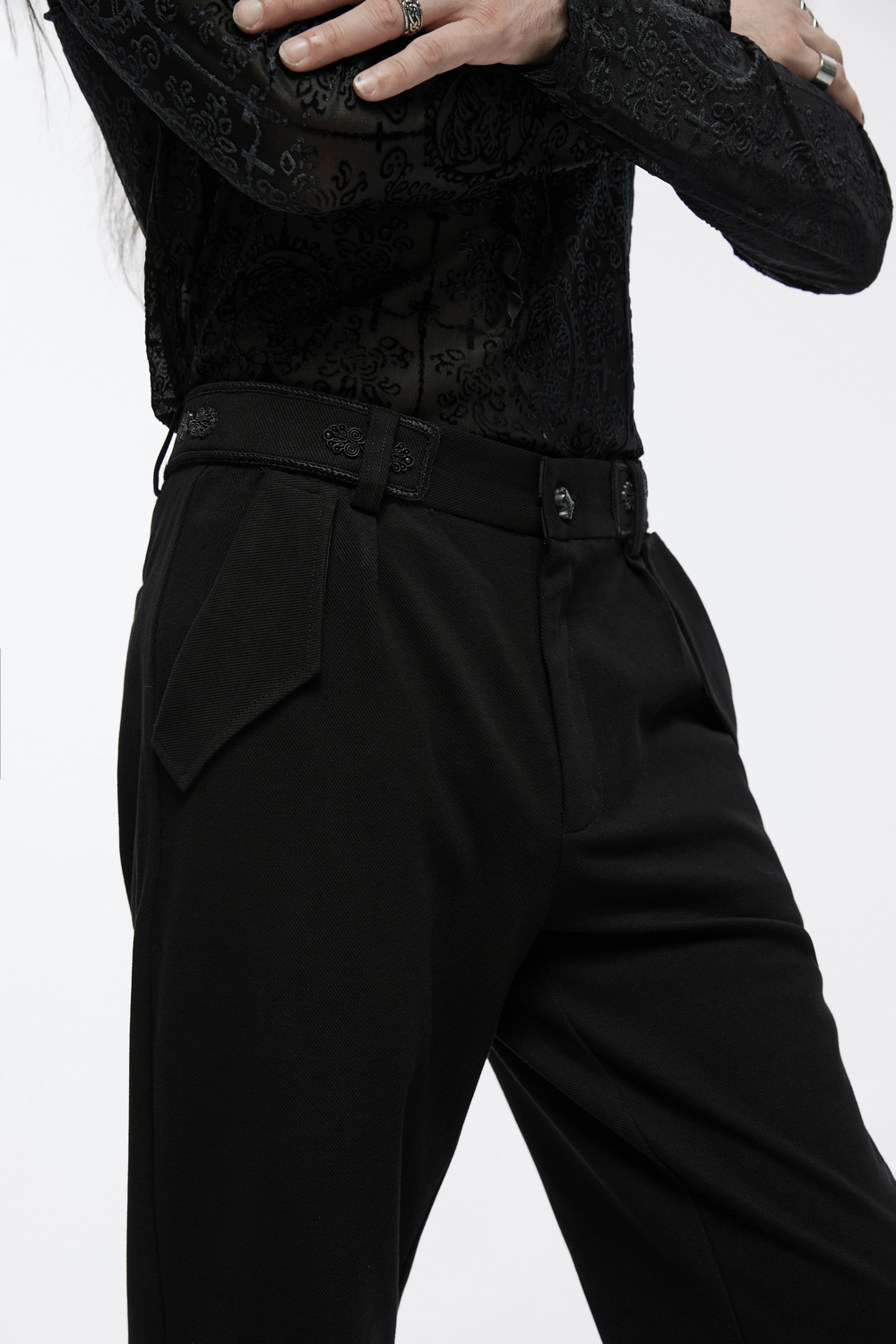 Men's Gothic Straight-Leg Trousers with Retro Buckles