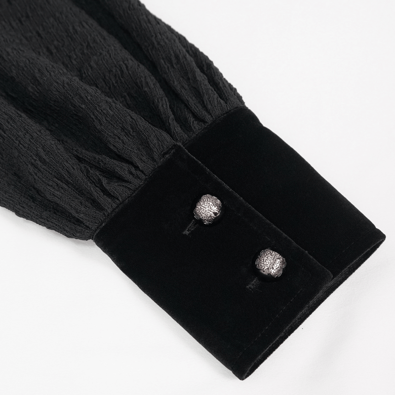 Men's Gothic Strappy Puff Sleeved Shirt / Male Turn-Down Collar Loose Shirt with Lace up