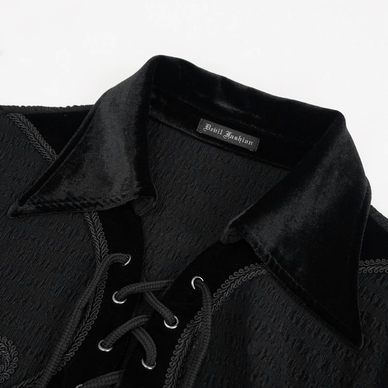 Men's Gothic Strappy Puff Sleeved Shirt / Male Turn-Down Collar Loose Shirt with Lace up