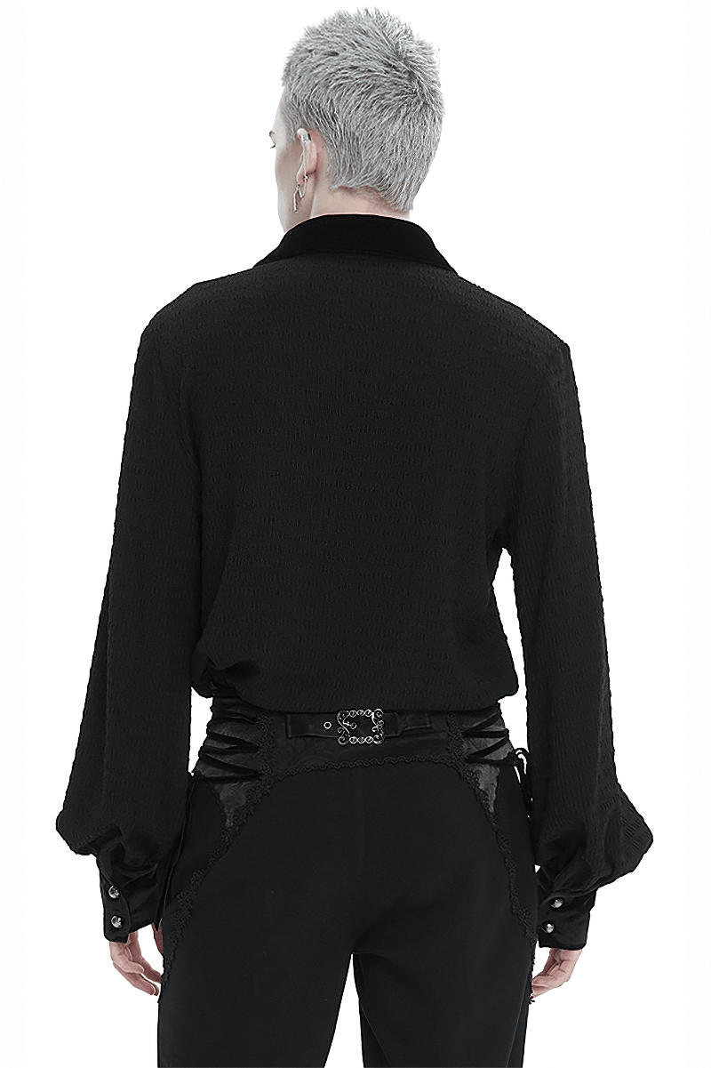 Men's Gothic Strappy Puff Sleeved Shirt / Male Turn-Down Collar Loose Shirt with Lace up