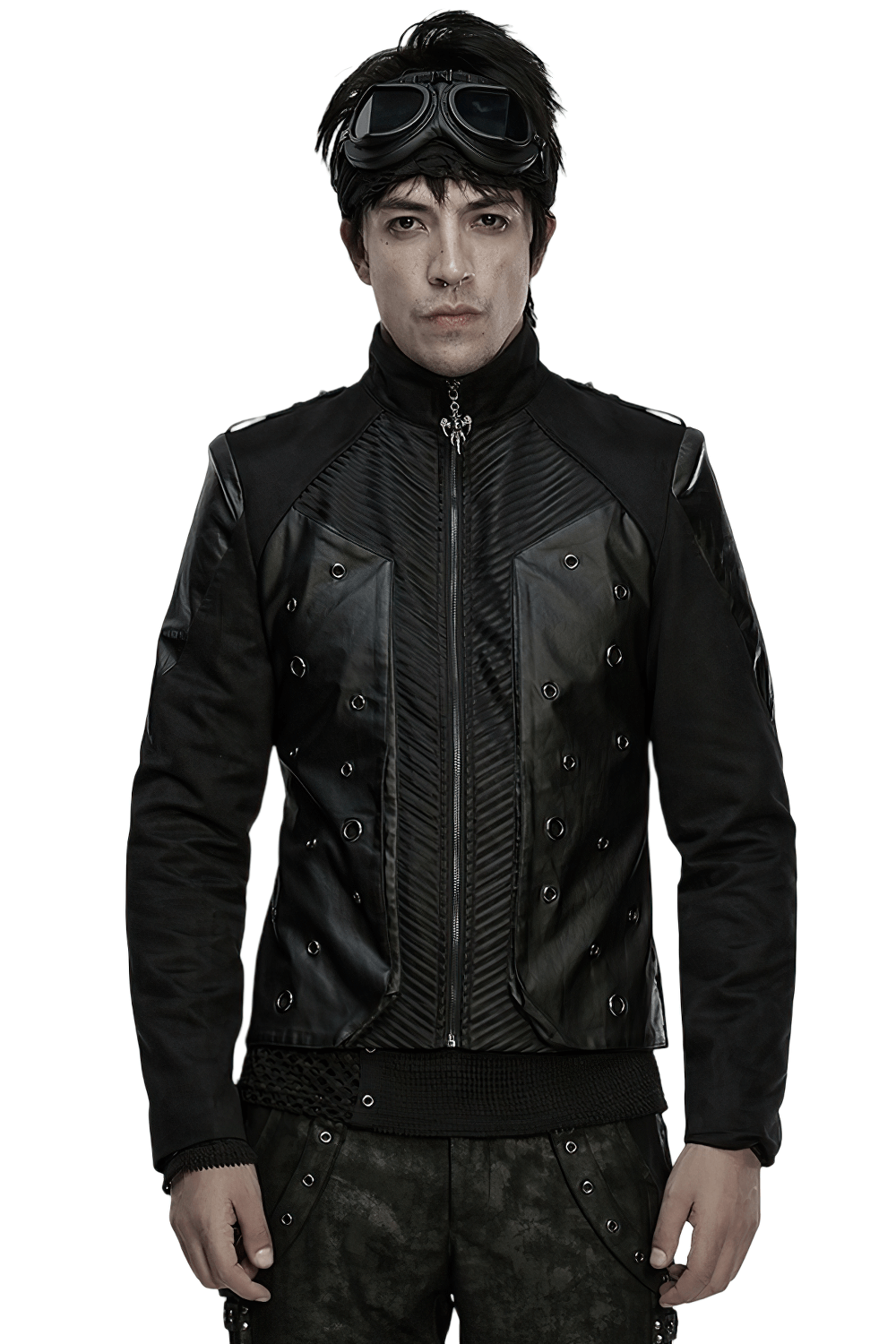 Men's Gothic Suede and Twill Cyberpunk Eyelet Jacket