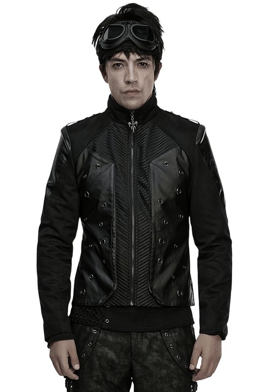 Men's Gothic Suede and Twill Cyberpunk Eyelet Jacket