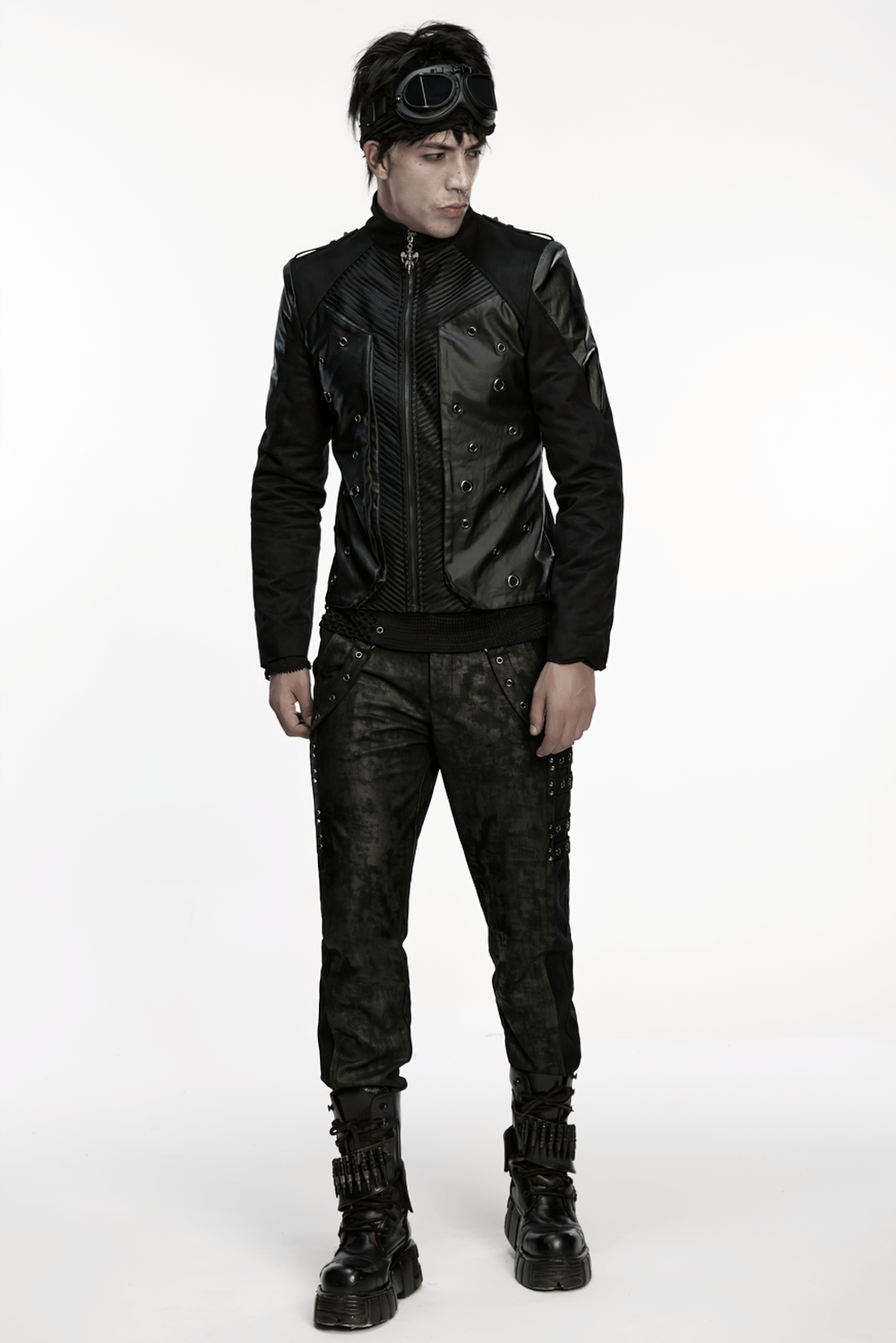 Men's Gothic Suede and Twill Cyberpunk Eyelet Jacket