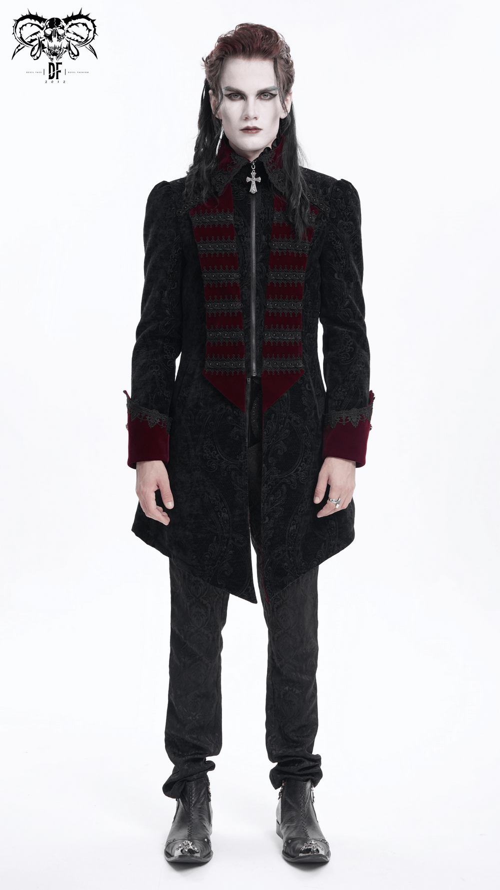 Men's Gothic Trim Tailcoat with Striking Cross Details