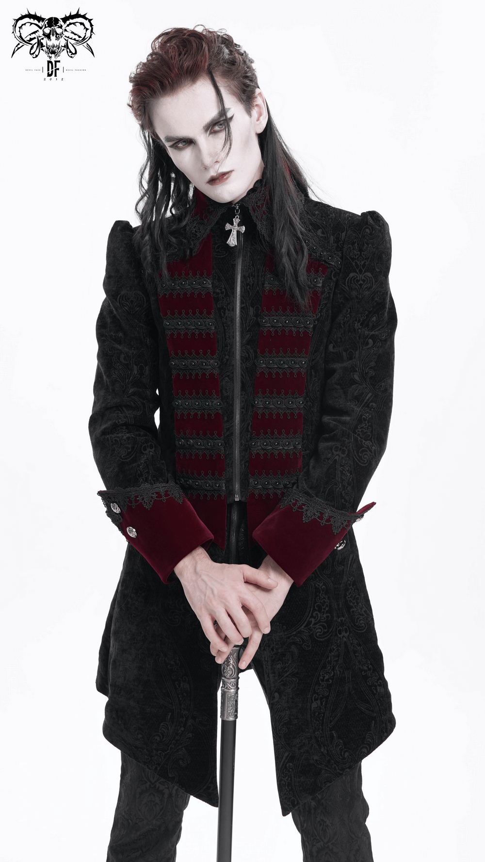 Men's Gothic Trim Tailcoat with Striking Cross Details