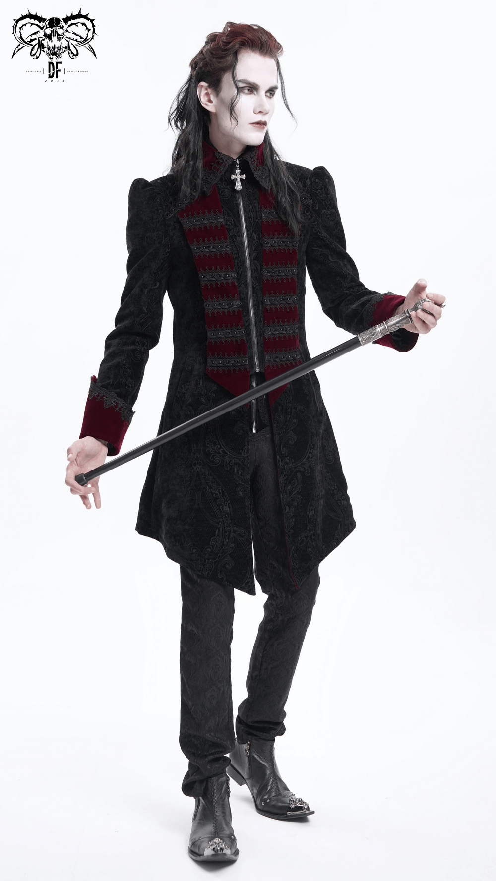 Men's Gothic Trim Tailcoat with Striking Cross Details