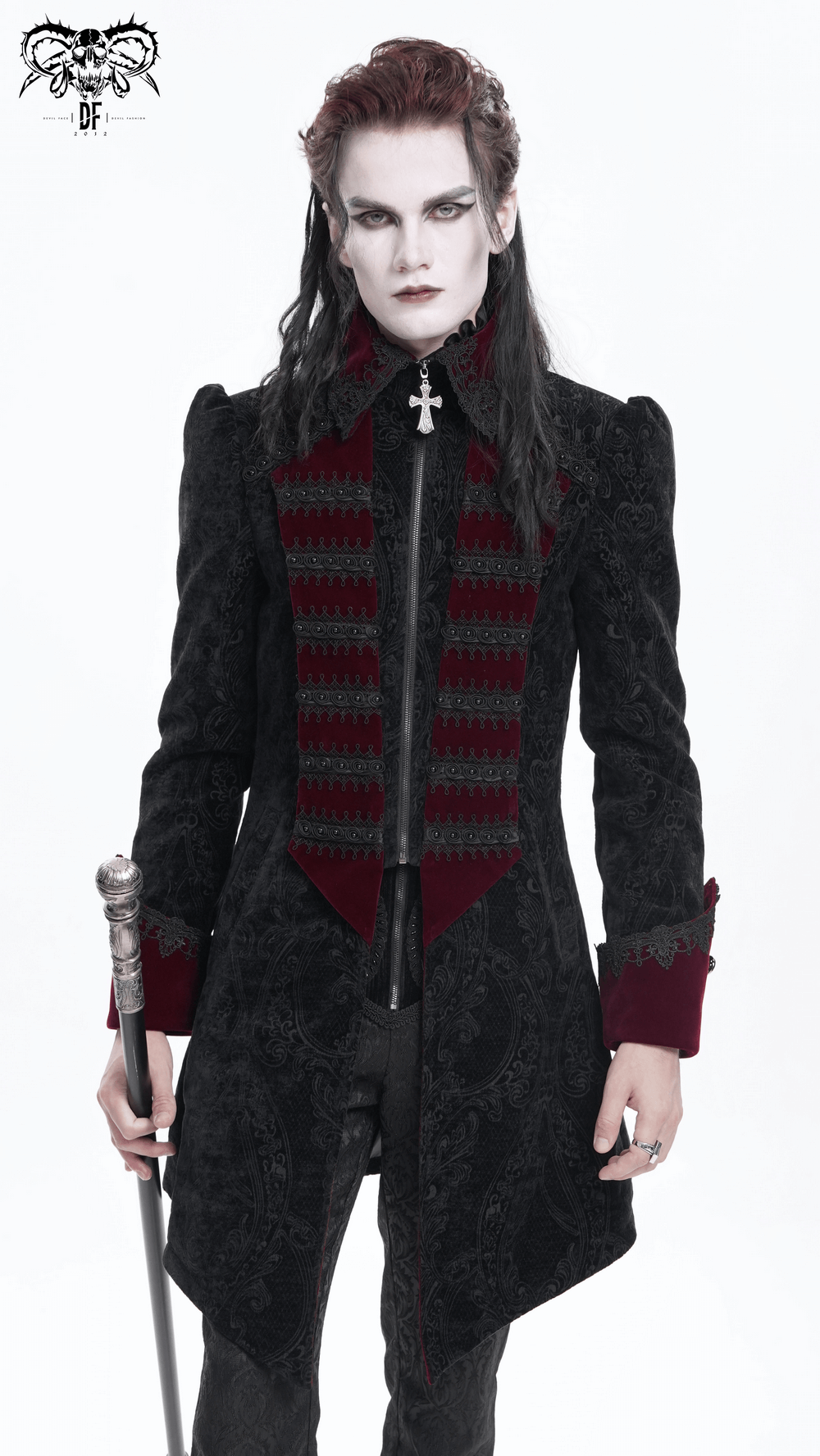 Men's Gothic Trim Tailcoat with Striking Cross Details