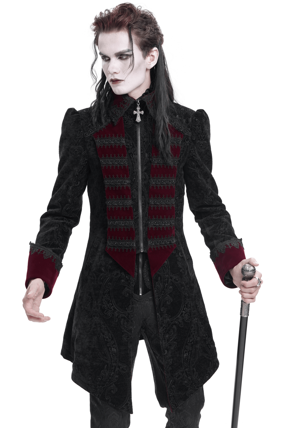 Men's Gothic Trim Tailcoat with Striking Cross Details