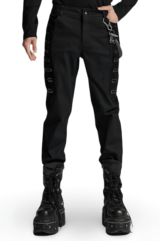 Men's Gothic Twill Pants with PU Leather Details