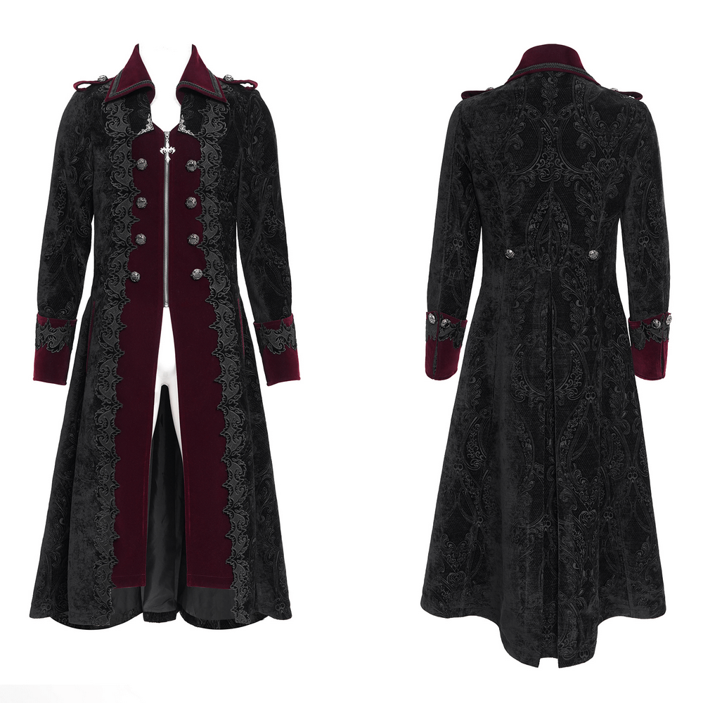 Men's Gothic Velvet Coat with WIne Red Trim and Brocade