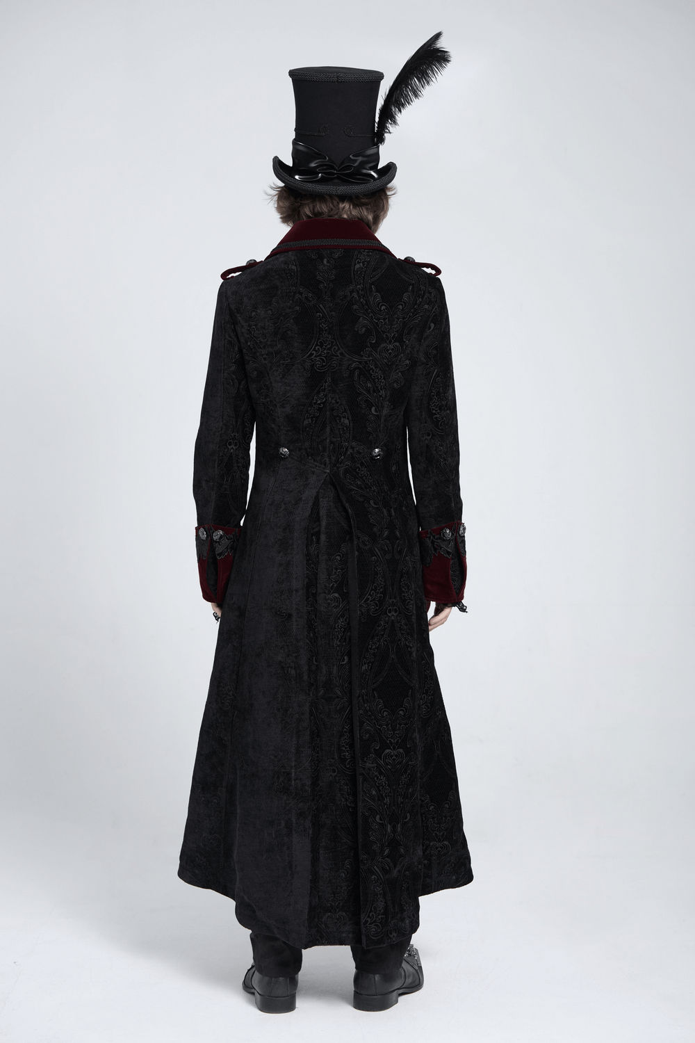 Men's Gothic Velvet Coat with WIne Red Trim and Brocade