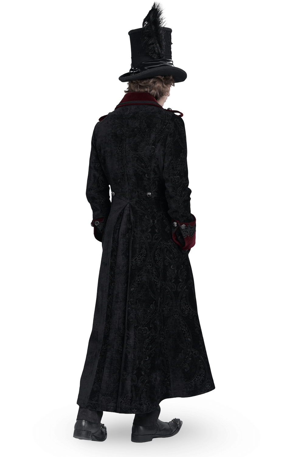 Men's Gothic Velvet Coat with WIne Red Trim and Brocade