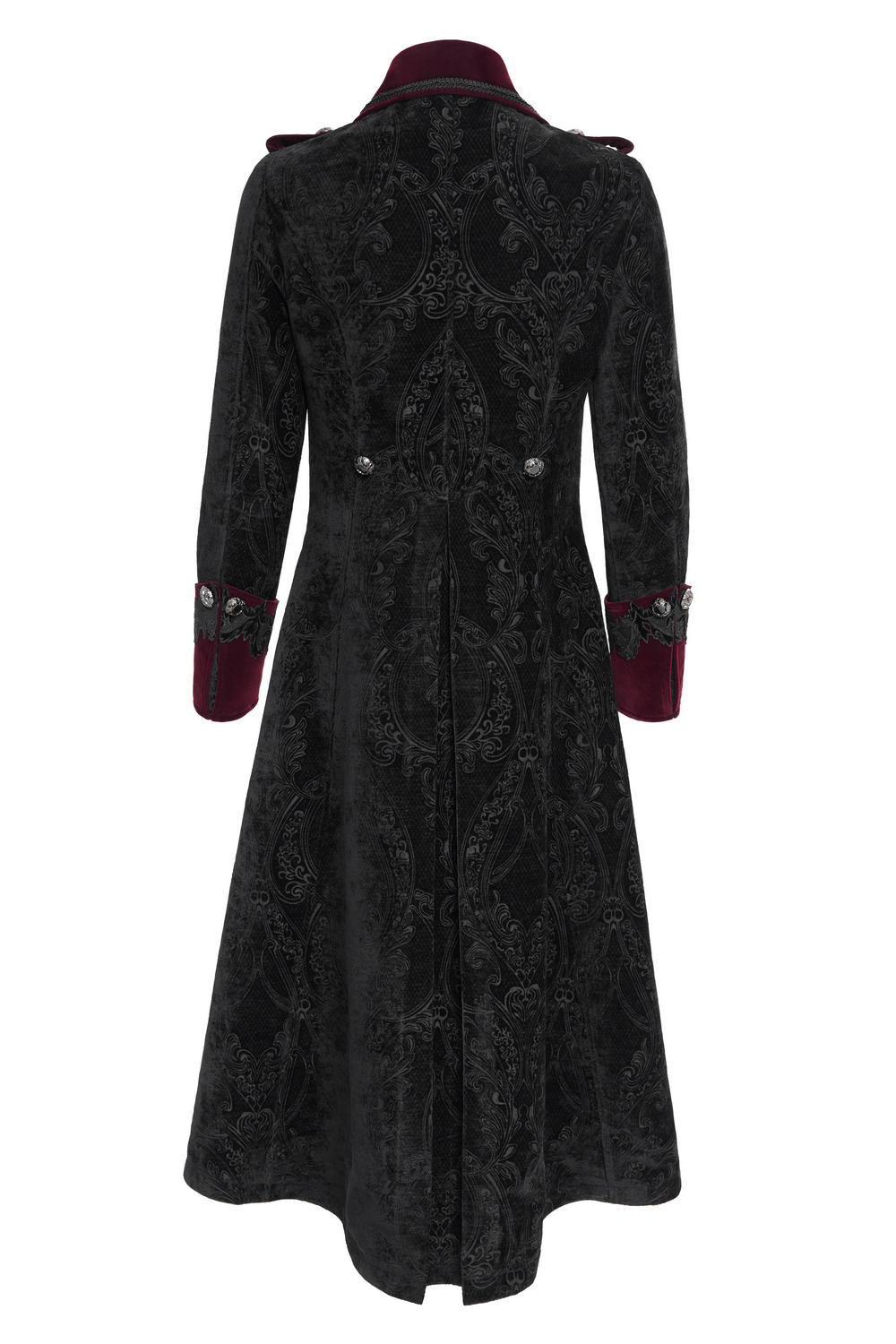 Men's Gothic Velvet Coat with WIne Red Trim and Brocade