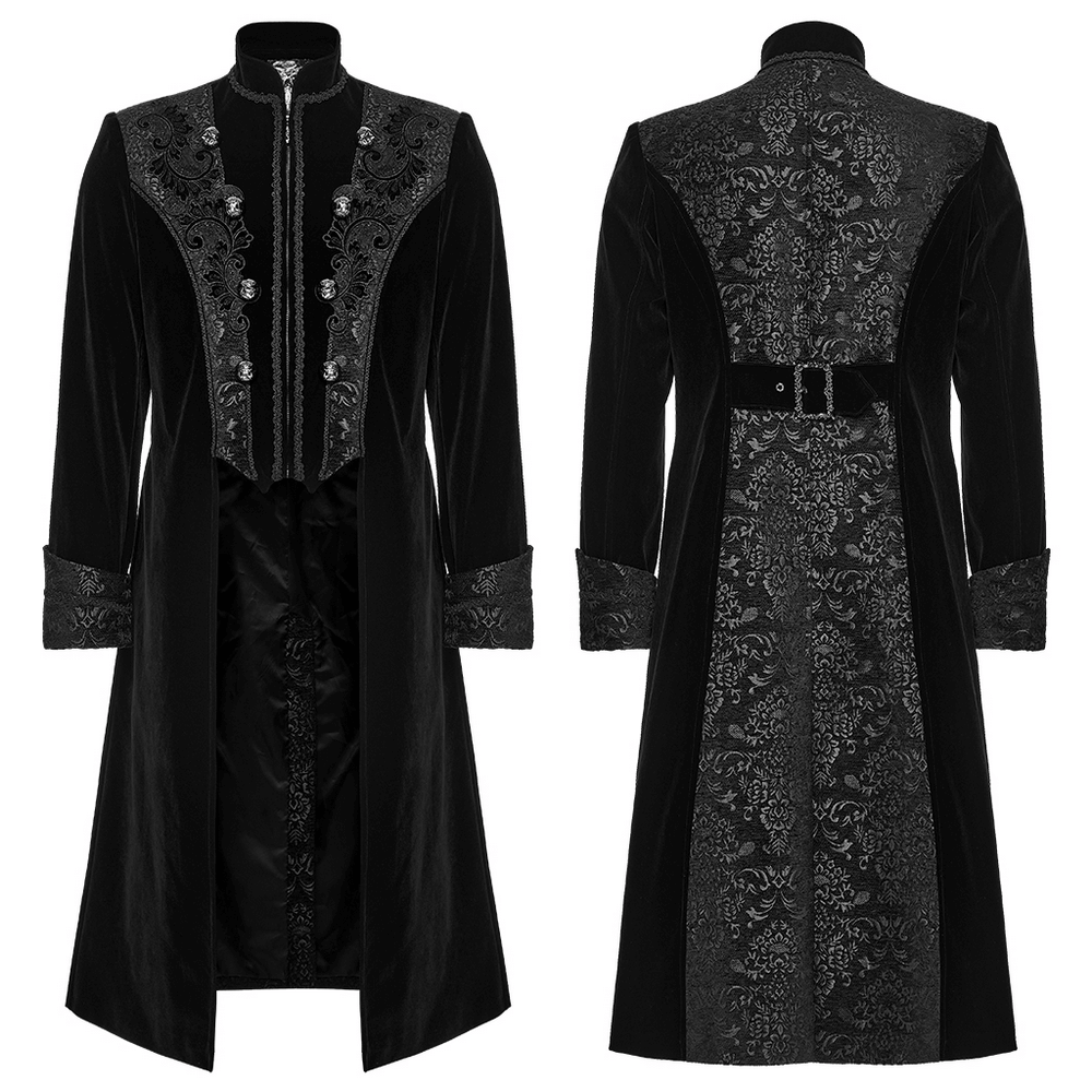 Men's Gothic Velvet Long Coat with Jacquard Detailing