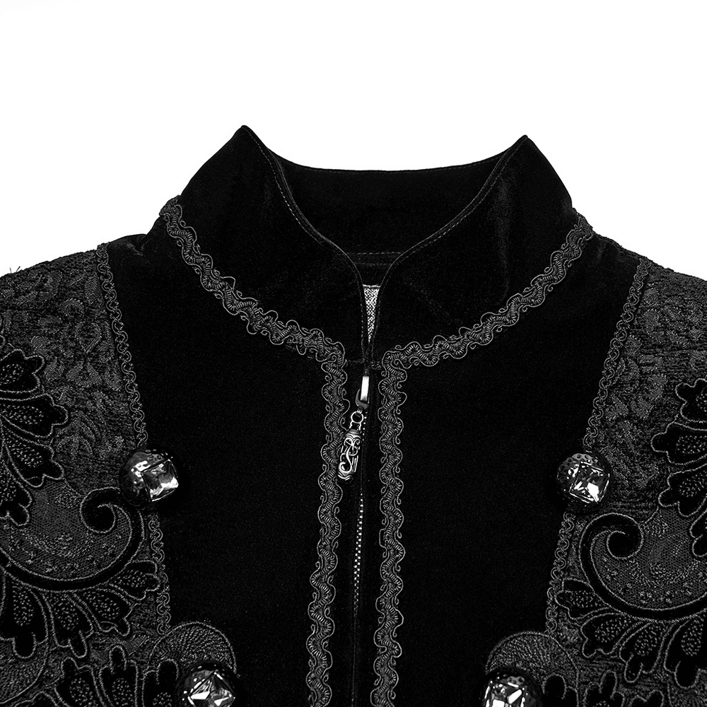 Men's Gothic Velvet Long Coat with Jacquard Detailing