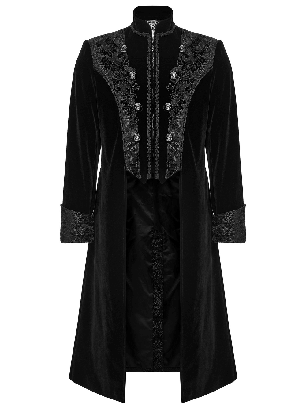 Men's Gothic Velvet Long Coat with Jacquard Detailing