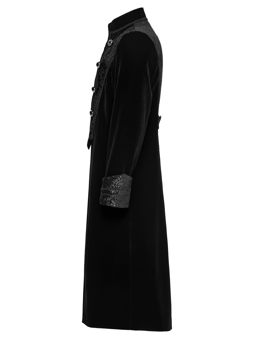 Men's Gothic Velvet Long Coat with Jacquard Detailing