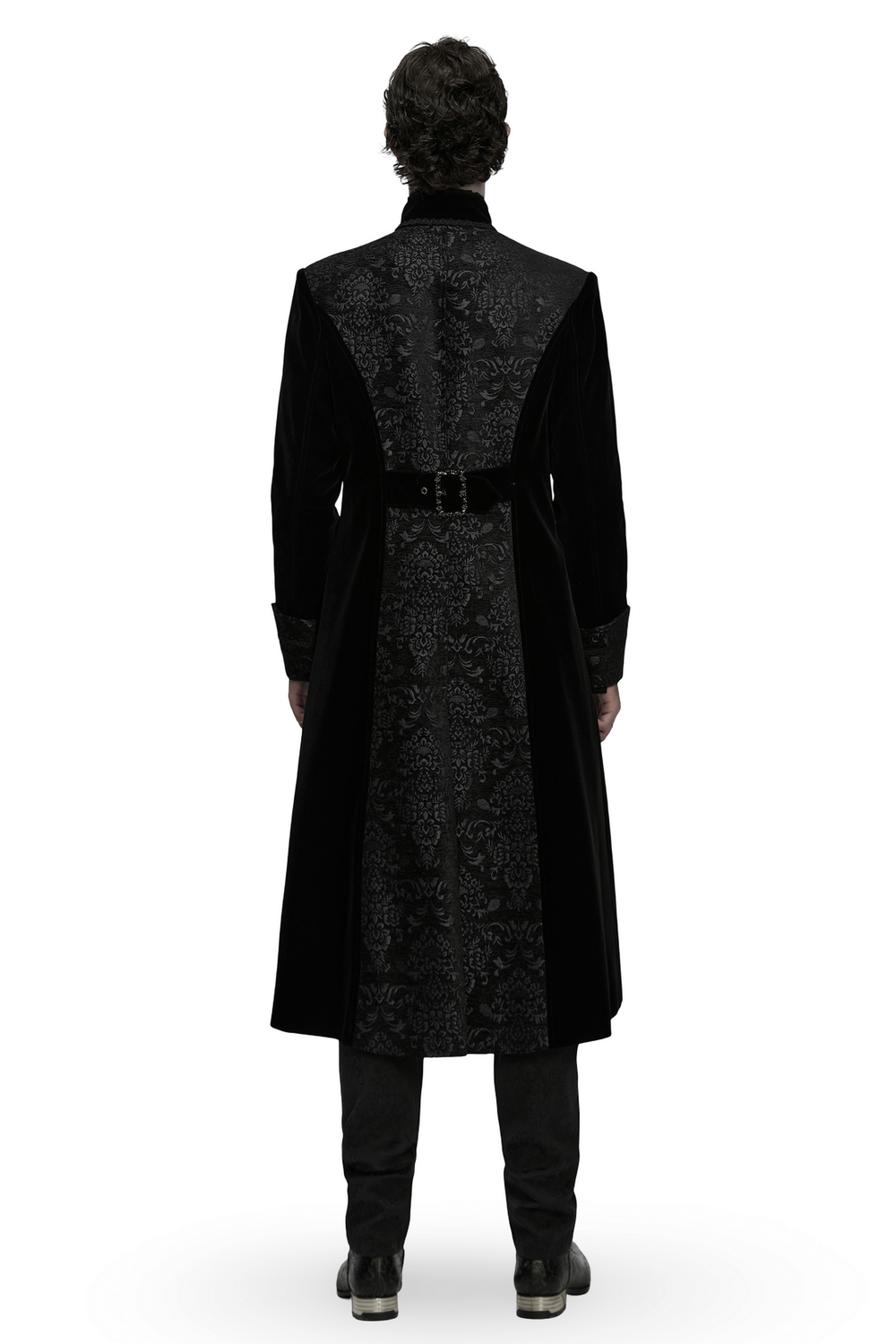Men's Gothic Velvet Long Coat with Jacquard Detailing