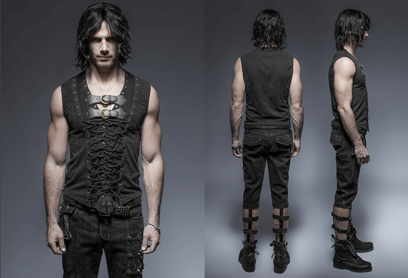 Men's Gothic Vest with Front Strap Detail And Buckles