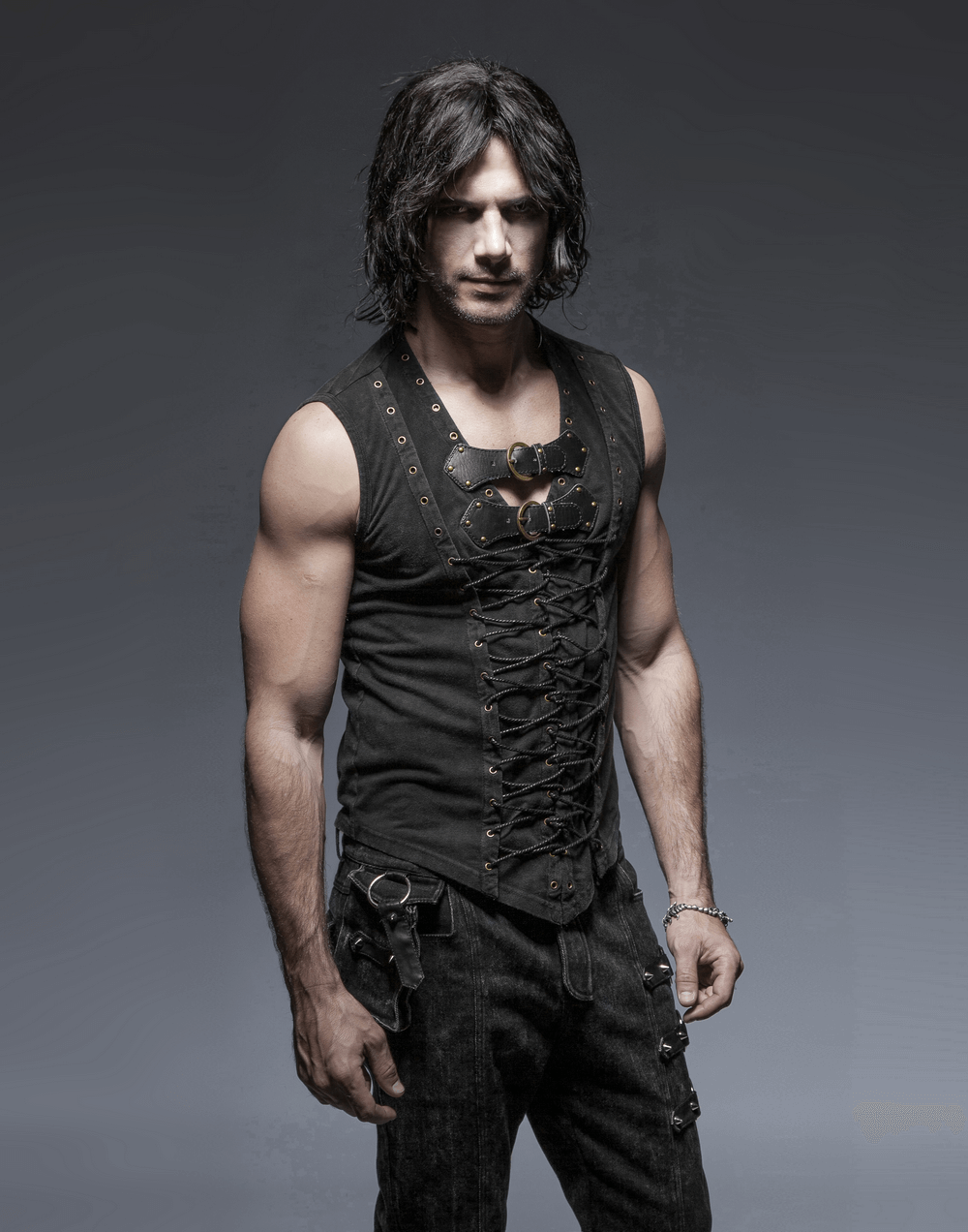 Men's Gothic Vest with Front Strap Detail And Buckles